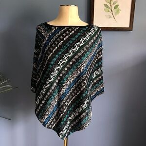Hot Ginger Colorful Poncho Wrap Top - NWOT